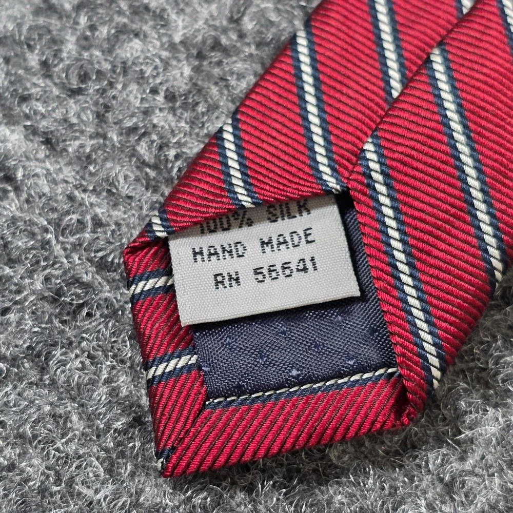 Meeting Street Silk Necktie Men's Red White Navy Blue Striped Hand‎ Made Classic
